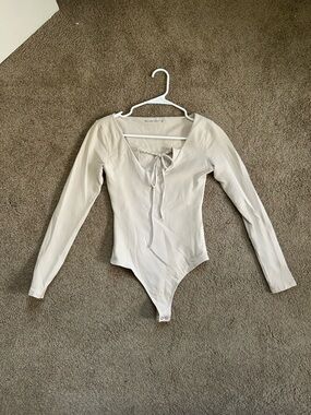 Abercrombie & Fitch beige tie front long sleeve body suit